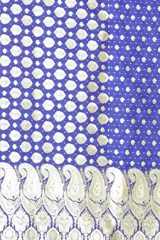 Blue woven satin saree with blouse