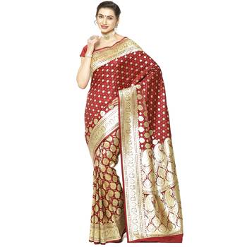 Maroon woven satin saree with blouse 1