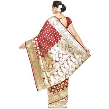 Maroon woven satin saree with blouse 2