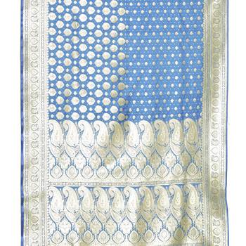 Blue woven satin saree with blouse 3