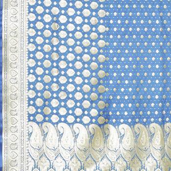 Blue woven satin saree with blouse 4