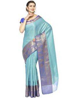 Blue woven art silk sarees saree with blouse