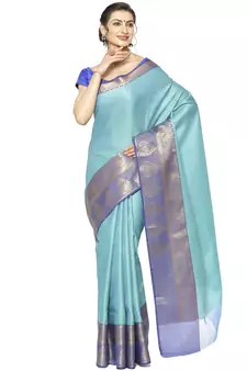 Blue woven art silk sarees saree with blouse