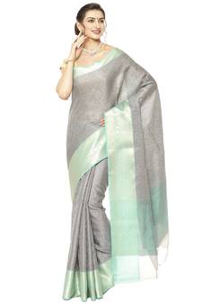 Grey woven art silk sarees saree with blouse