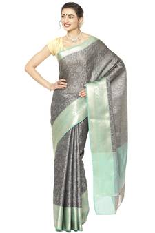 Grey woven art silk sarees saree with blouse