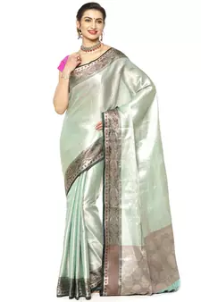 Green woven Faux kanchipuram silk saree with blouse