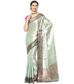 Green woven Faux kanchipuram silk saree with blouse