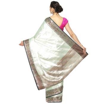 Green woven Faux kanchipuram silk saree with blouse 2