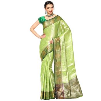 Green woven Faux kanchipuram silk saree with blouse 1