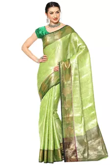 Green woven Faux kanchipuram silk saree with blouse