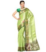 Green woven Faux kanchipuram silk saree with blouse