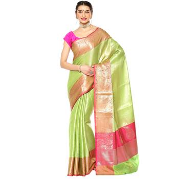Brown woven Faux kanchipuram silk saree with blouse 1