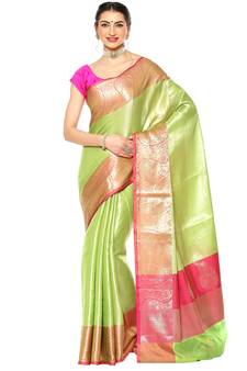 Brown woven Faux kanchipuram silk saree with blouse