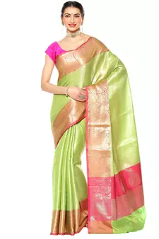 Brown woven Faux kanchipuram silk saree with blouse