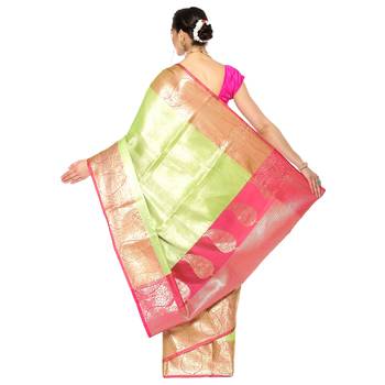 Brown woven Faux kanchipuram silk saree with blouse 2