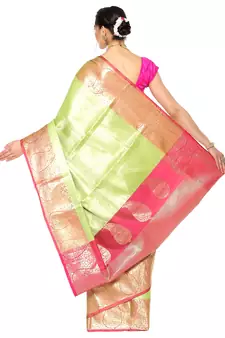Brown woven Faux kanchipuram silk saree with blouse