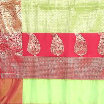 Brown woven Faux kanchipuram silk saree with blouse 4