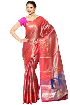 Brown woven Faux kanchipuram silk saree with blouse