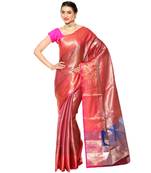 Brown woven Faux kanchipuram silk saree with blouse