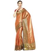 Beige woven Faux kanchipuram silk saree with blouse