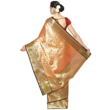 Beige woven Faux kanchipuram silk saree with blouse 2