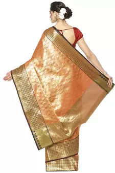Beige woven Faux kanchipuram silk saree with blouse