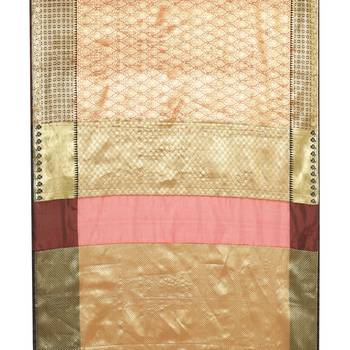 Beige woven Faux kanchipuram silk saree with blouse 3