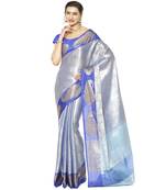 Blue woven Faux kanchipuram silk saree with blouse