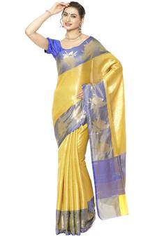 Beige woven Faux kanchipuram silk saree with blouse