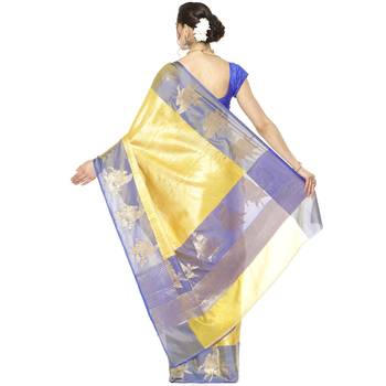 Beige woven Faux kanchipuram silk saree with blouse 2