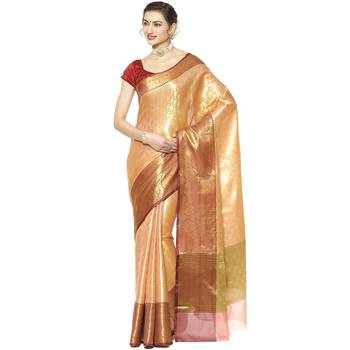 Brown woven Faux kanchipuram silk saree with blouse 1