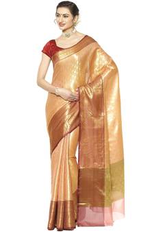 Brown woven Faux kanchipuram silk saree with blouse