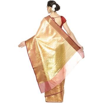 Brown woven Faux kanchipuram silk saree with blouse 2