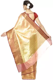 Brown woven Faux kanchipuram silk saree with blouse