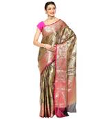 Pink woven Faux kanchipuram silk saree with blouse