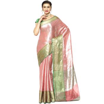Pink woven kanchipuram silk saree with blouse 1