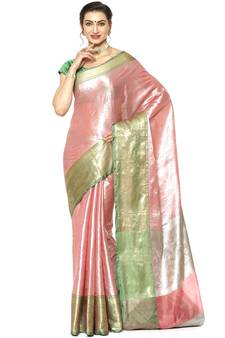 Pink woven kanchipuram silk saree with blouse
