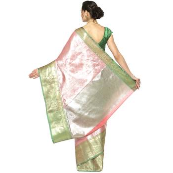 Pink woven kanchipuram silk saree with blouse 2