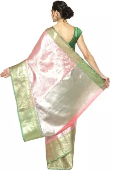 Pink woven kanchipuram silk saree with blouse