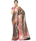 Black woven Faux kanchipuram silk saree with blouse