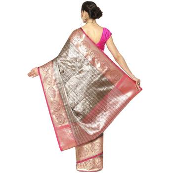 Black woven Faux kanchipuram silk saree with blouse 2