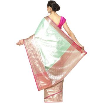 Green woven Faux kanchipuram silk saree with blouse 2