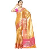Beige woven Faux kanchipuram silk saree with blouse