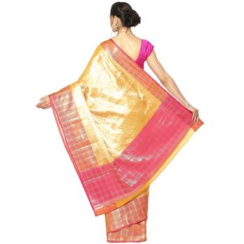 Beige woven Faux kanchipuram silk saree with blouse 2