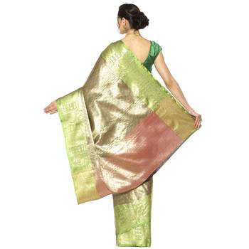 Black woven kanchipuram silk blend saree with blouse 2