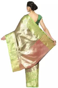 Black woven kanchipuram silk blend saree with blouse