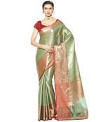 Green woven Faux kanchipuram silk saree with blouse