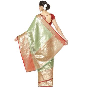 Green woven Faux kanchipuram silk saree with blouse 2