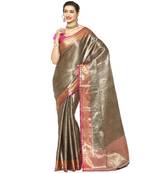 Black woven Faux kanchipuram silk saree with blouse