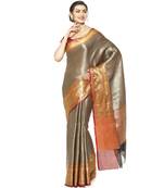Black woven kanchipuram silk blend saree with blouse